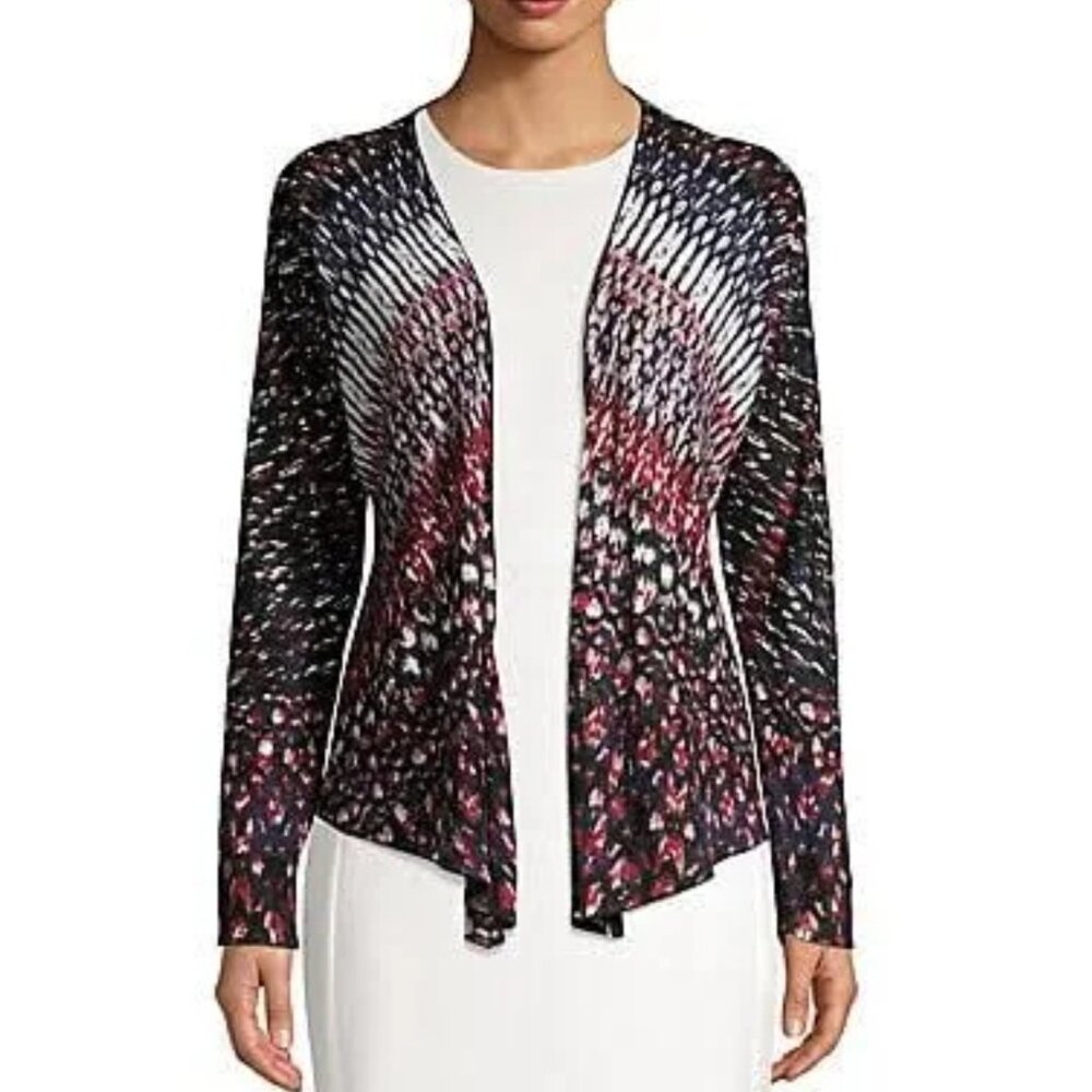 NIC+ZOE Grace 4-Way Convertible Cardigan Linen Blend Abstract Print size PP